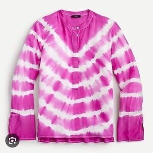 J. Crew Pink and White Tie-Dye Long Sleeve Shirt